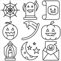 Halloween icon set outline style part three vector