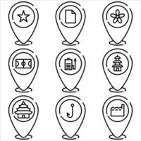 Marker pin icon set outline style part three vector