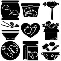 conjunto de iconos de día vegetariano estilo glifo primera parte vector