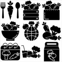 Vegetarian Day icon set glyph style part two vector