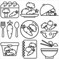 conjunto de iconos de día vegetariano estilo de esquema parte cuatro vector
