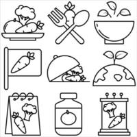 conjunto de iconos de día vegetariano estilo de esquema primera parte vector
