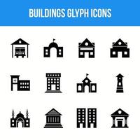 Unique Buildings Glyph icon set vector