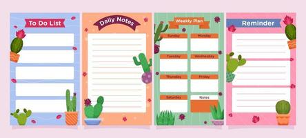 conjunto de plantillas de diario de plantas suculentas de cactus vector