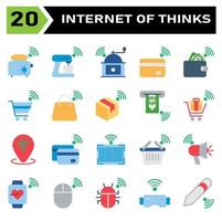 Internet of things icon set include toaster, bread, internet of things, mixer, grinder, coffee, credit card, payment, wallet, money, trolley, cart, bag, box, package, buy, gift, pin, location,bar code vector