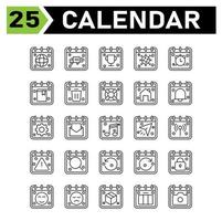 Calendar event icon set include global, world, calendar, date, event, van, appointment, trophy, corona, virus, alarm, clock, book, school, trash, delete, buoy, safety, house, home, bell, gear, setting vector