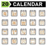 Calendar event icon set include chinese new year, calendar, date, event, st Patrick, day, law, flag, snowman, winter, earth, world, planet, flower, japan, diwali, hindu, pray, hope, hand, umbrella vector