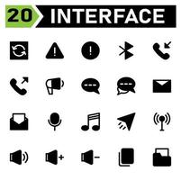 el conjunto de iconos de la interfaz de usuario incluye actualización, rotación, sincronización, interfaz de usuario, advertencia, señal, diente azul, conexión, teléfono, llamada, altavoz, campaña, chat, mensaje, conversación, correo, correo electrónico vector