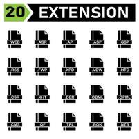 File extension icon set include web, asr, ap, asp, gsp, rss, fwp, xpd, vdw, htc, csr, xht, der, obml, opml, cms, qf, tpl, bok, nzb, file, document, extension, icon, type, set, format, vector, symbol vector