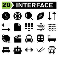 User interface icon set include dollar, money, value, symbol, sign, user interface, football, sport, ball, soccer, game, search, magnifying, glass, zoom, rugby, american, transfer, data, download vector