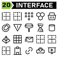 User interface icon set include left, border, cell, table, spreadsheet, user interface, right, dial pad, keypad, touch, numbers, hive, bee, nature, honey, basket, shopping, cart, e commerce, pie,chart vector