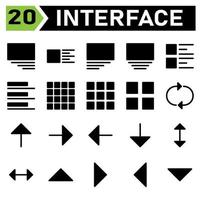 Web interface icon set include media, right, layout, picture, left, center, list, thumb, interface, open menu, post, grid, menu, forms, watch kit, loop, arrows, reload, direction, up, arrow, down vector