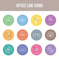 conjunto de iconos de línea de oficina única vector