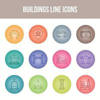 Unique Buildings Line icon set vector