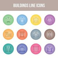 Unique Buildings Line icon set vector