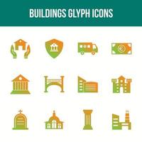 Unique Buildings Glyph icon set vector