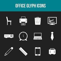 conjunto de iconos de glifo de oficina único vector