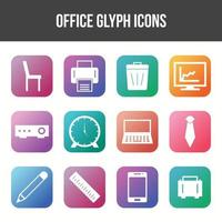 Unique Office Glyph icon set vector