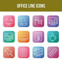 Unique Office Line icon set vector