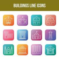 conjunto de iconos de línea de edificios únicos vector