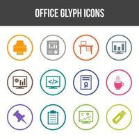 conjunto de iconos de glifo de oficina único vector