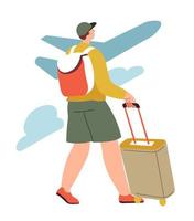 Man with baggage traveling, trip or journey vector