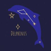 Constellation of delphinus, dolphin star shape vector