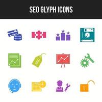 Unique SEO Glyph icon set vector