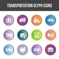 conjunto de iconos de glifo de transporte único vector