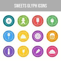 12 iconos de vector de dulces en un conjunto