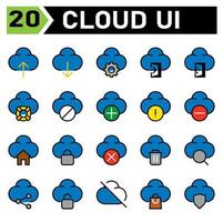 cloud user interface icon set include upload, cloud, user interface, computing, internet of thing, download, setting, gear, sign in, door, sign out, life buoy, help, block, add, plus, warning, sign vector
