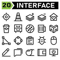 User interface icon set include location, target, aim, coordinates, user interface, traffic, cone, road, sign, alert, layer, plus, add, stack, arrange, minus, remove, home, hearth, love, building vector