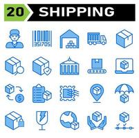 Shipping and logistic icon set include man, delivery, holding, service, courier, customer, bar code, tracking, order, bar, code, shipping, warehouse, garage, storehouse, logistic, box, cargo, truck vector