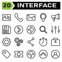 User interface icon set include id card, pass, identity, card, id, photo, phone, call, communication, talk, telephone, picture, image, gallery, scene, pin, map, attach, mention, mark, promotion vector