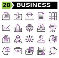 Office business icon set include laptop, document, office, work, device, filed, id card, badge, identification, id, card, chat, message, email, file, list, folder, files, binders, mails, letter vector