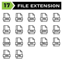 el conjunto de iconos de extensión de archivo incluye oeb, orb, edn, tr3, etd, eal, pobi, tcr, azw1, htxt, koob, qmk, pef, pmlz, fkb, vbk, pml vector