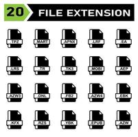 File extension icon set include tpz, mart, apnx, lrf, ea, lrs, tr, tk3, mobi, aep, azw3, dnl, fb2, azw4, ebk, kfx, rzs, ybk, epub, azw vector