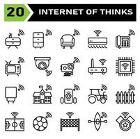 Internet of things icon set include cabinet, furniture, internet of things, sofa, couch, air conditioner, telephone, television, camera, action camera, router, processor, charger, port,school,building vector