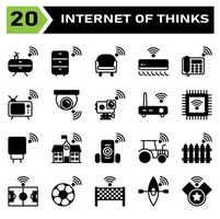 Internet of things icon set include cabinet, furniture, internet of things, sofa, couch, air conditioner, telephone, television, camera, action camera, router, processor, charger, port,school,building vector