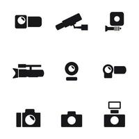 cameras and video cameras simple black icons set vector