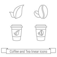 conjunto de iconos web de cuatro contornos de café y té vector