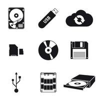 set of isolated black icons on a theme Data storage vector