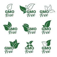 icons, stickers natural products without GMOs green vector