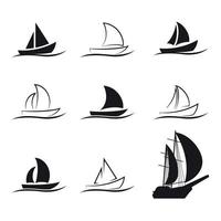 Vector black sailboat icon set, simple and realistic