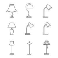 accesorios de iluminación iconos lineales lámparas y dispositivos de iluminación vector
