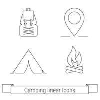 cuatro camping, conjunto de iconos web de contorno al aire libre vector