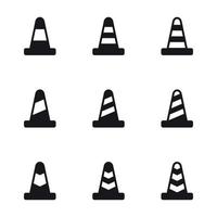 Set of isolated, black icons traffic cone vector