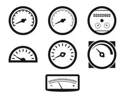 conjunto de iconos negros aislados en un medidor circular temático vector