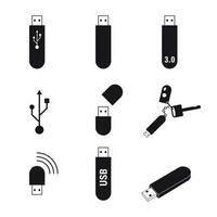 Set of isolated icons on a theme usb flash drive vector