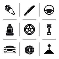 Set of isolated icons on a theme car parts black color vector